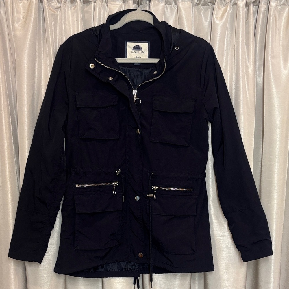 1 Sunset Lane Women's Utility Rain Jacket, anorak, navy blue, preppy, nautical